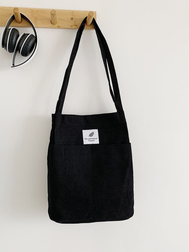 Letter Patch Corduroy Shopper Bag