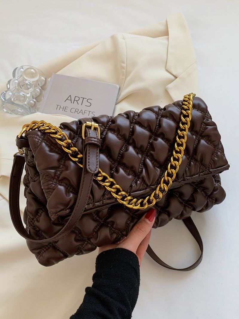 Quilted Chain Flap Satchel Bag