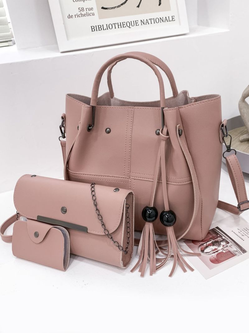 3pcs Tassel Decor Top Handle Bag Set