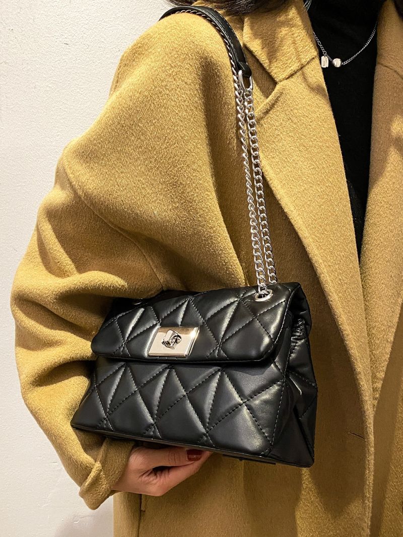 Quilted Twist Lock Chain Square Bag