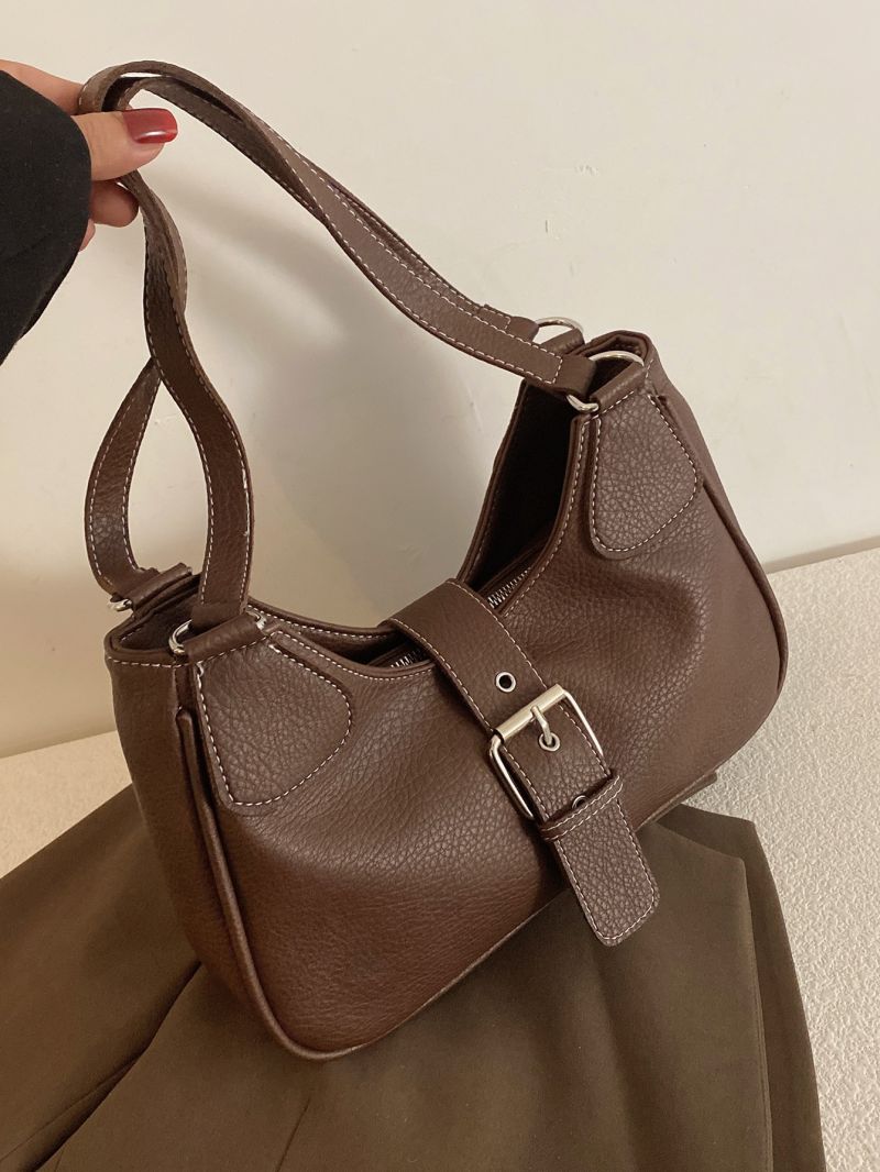 Pebble Embossed Buckle Decor Baguette Bag