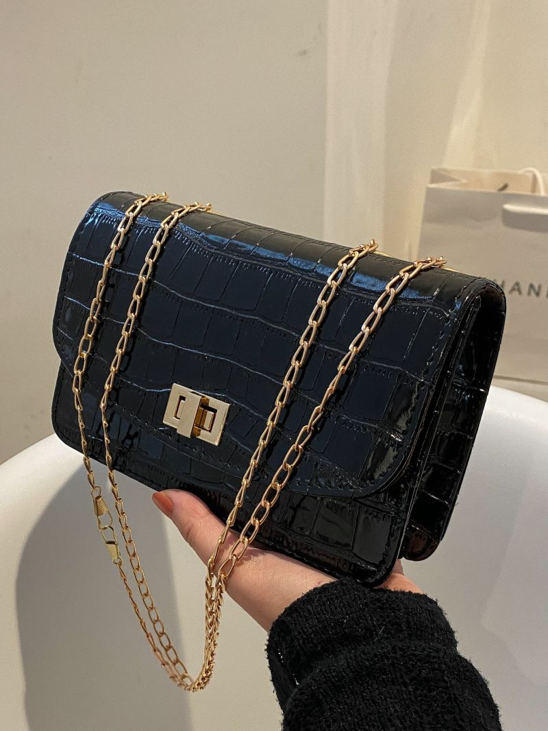Mini Crocodile Embossed Flap Chain Square Bag