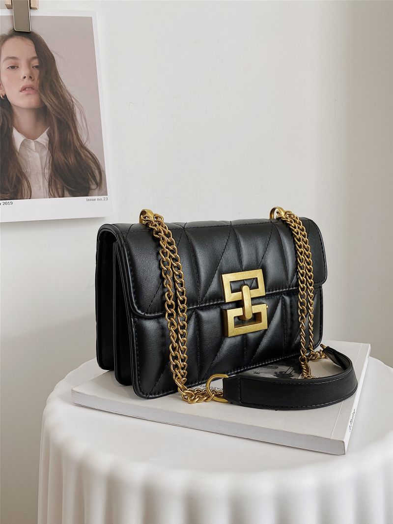 Quilted Metal Decor Flap Chain Square Bag
