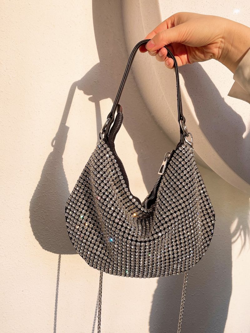 Rhinestone Decor Baguette Bag