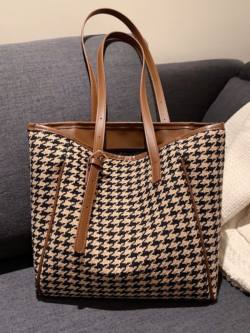 Houndstooth Knot Detail Shoulder Tote Bag