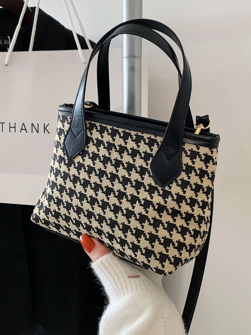 Mini Houndstooth Pattern Top Handle Bag