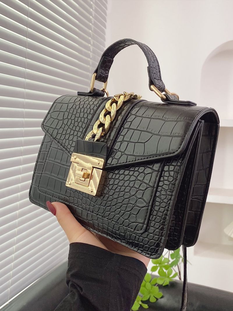Crocodile Embossed Chain Decor Square Bag