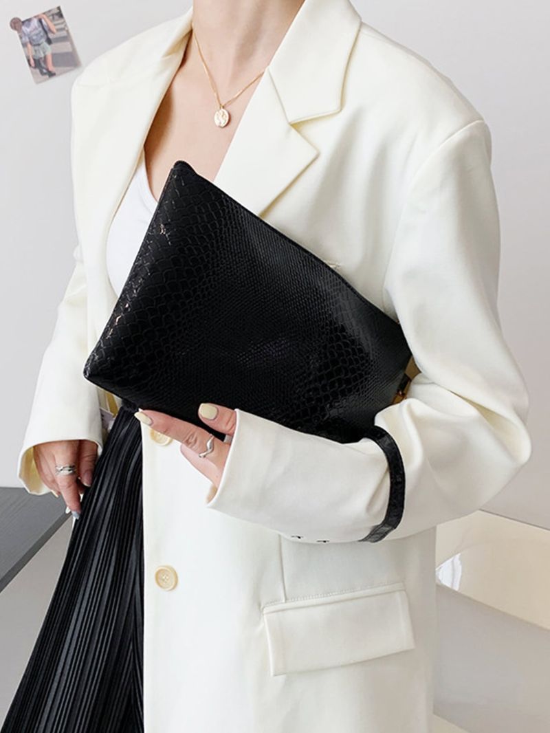 Snakeskin Embossed Zip Square Bag
