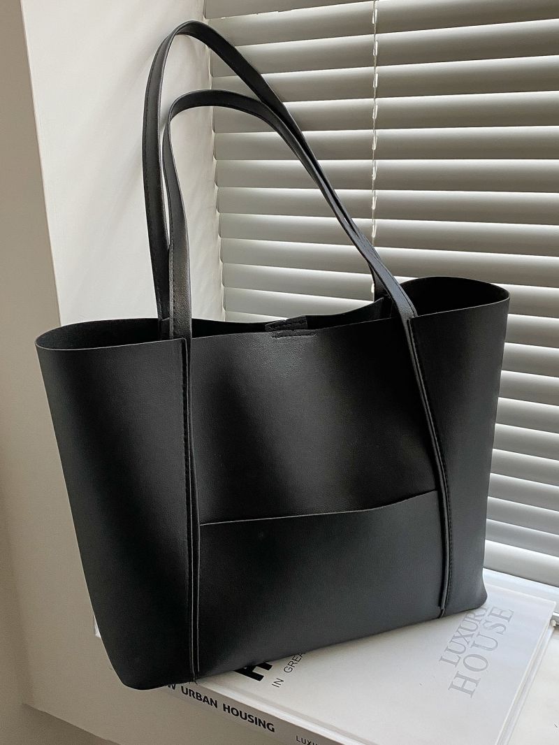 Large Capacity Snap Button Shoulder Tote Bag