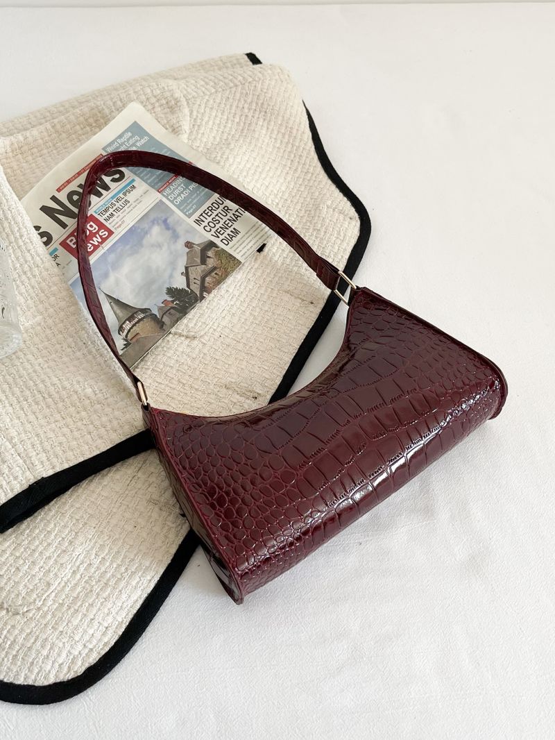 Minimalist Croc Embossed Baguette Bag