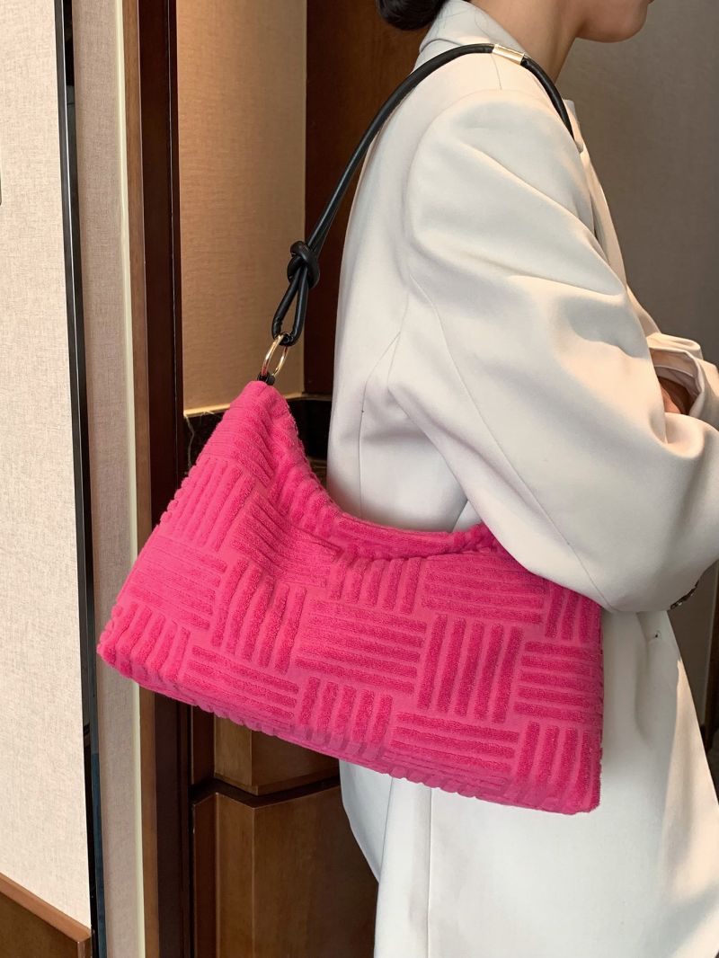 Textured Zip Shoulder Baguette Bag