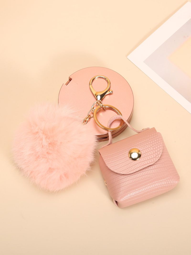 Pom Pom Decor Crocodile Embossed Bag Charm