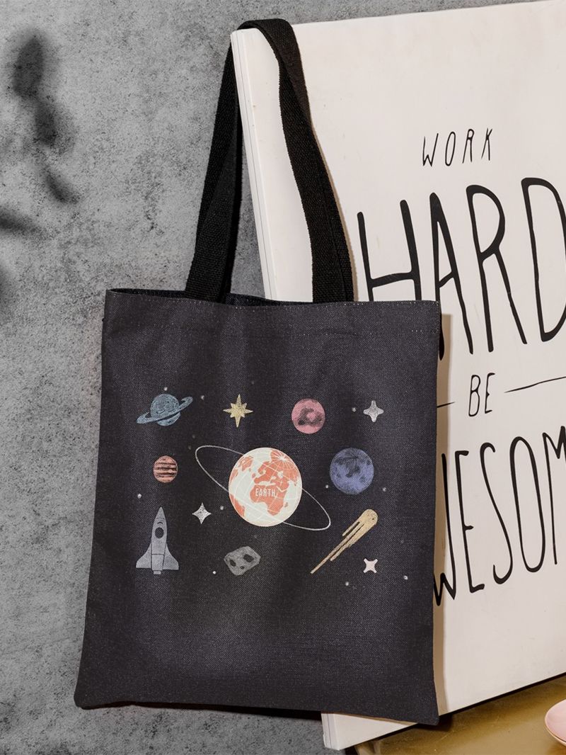 Planet Graphic Shoulder Tote Bag