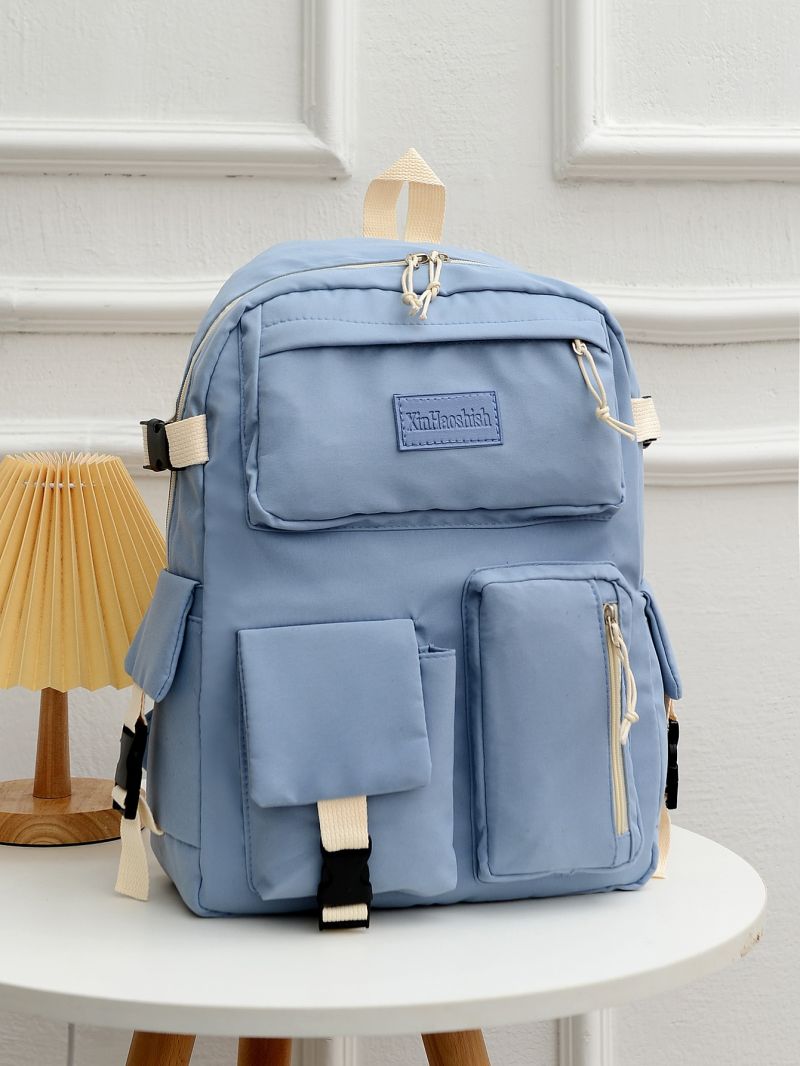 Letter Patch Buckle Decor Large Capacity Functional Backpack