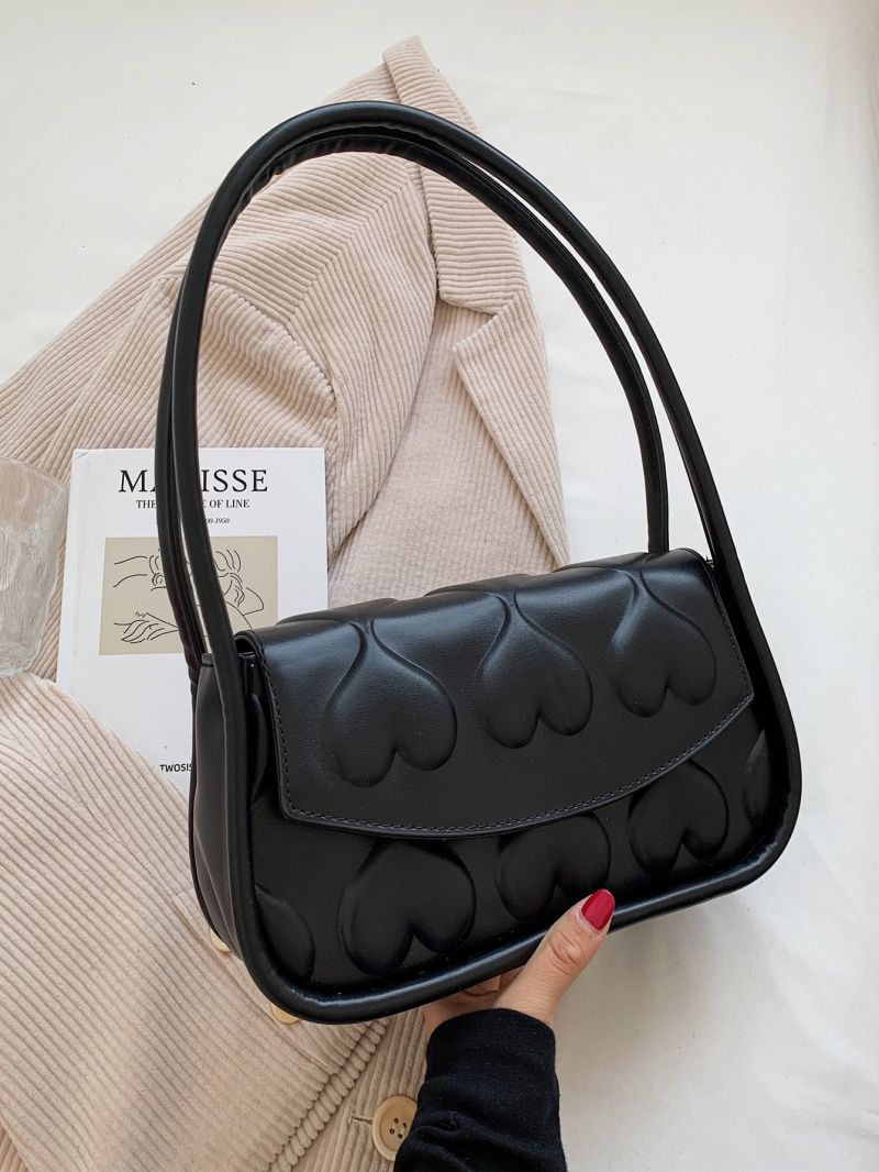 Heart Embossed Flap Baguette Bag