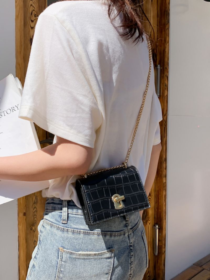 Mini Crocodile Embossed Turn-lock Square Bag