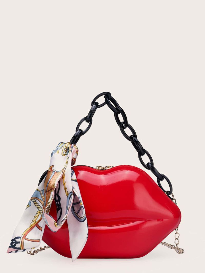 Twilly Scarf Decor Lip Shaped Satchel Bag