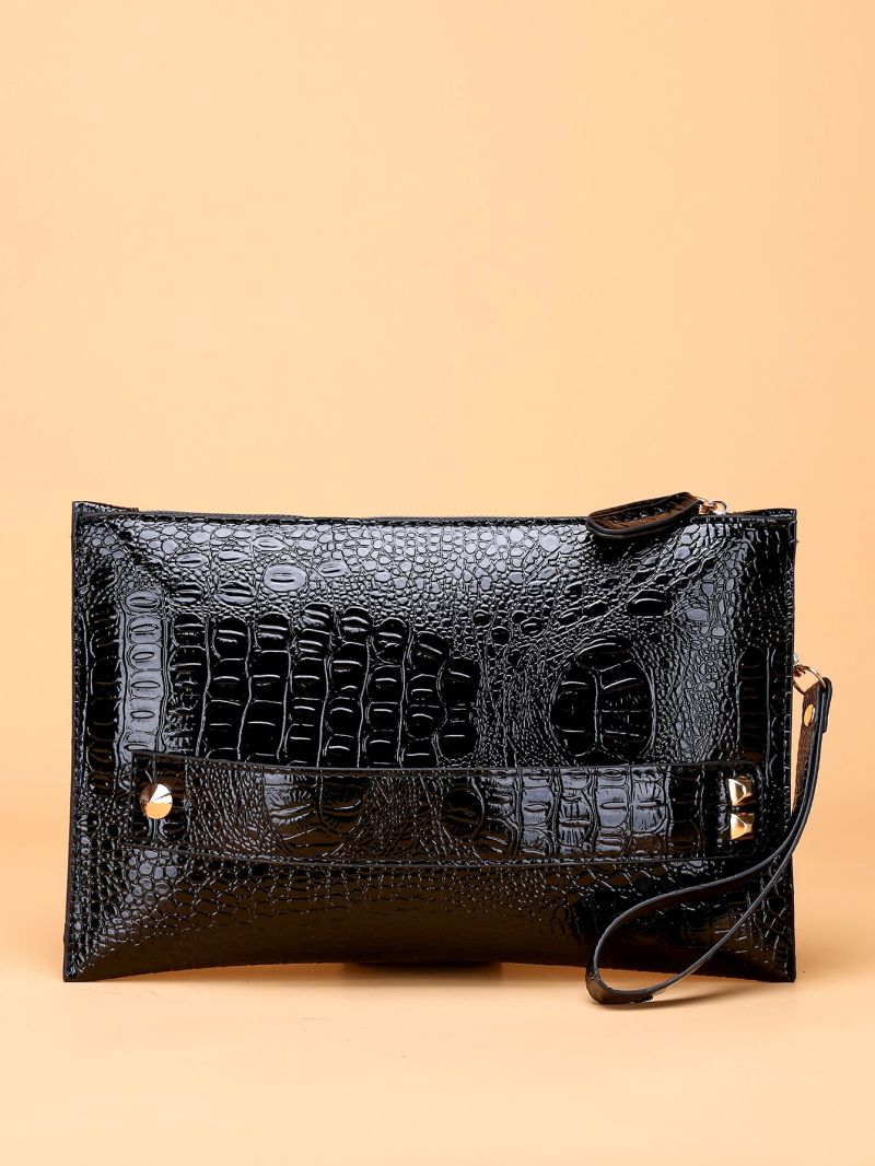 Studded Decor Croc Embossed Clutch Bag