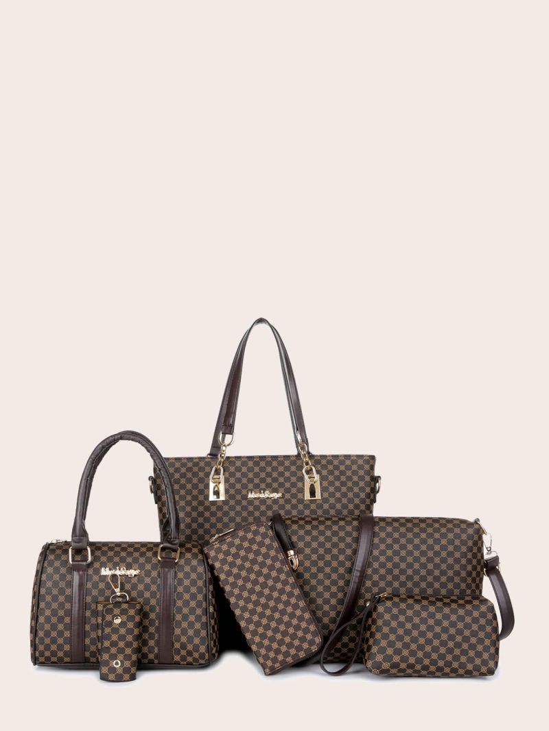 6pcs Geometric Print Tote Bag Set