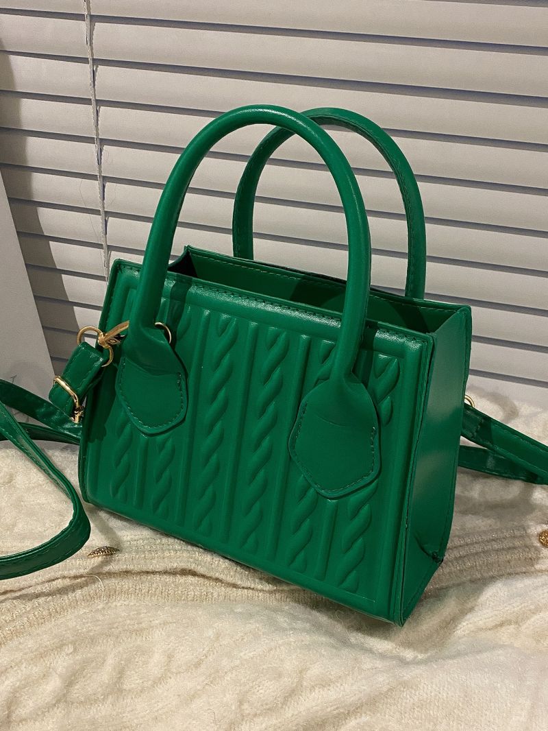 Mini Cable Textured Double Handle Square Bag