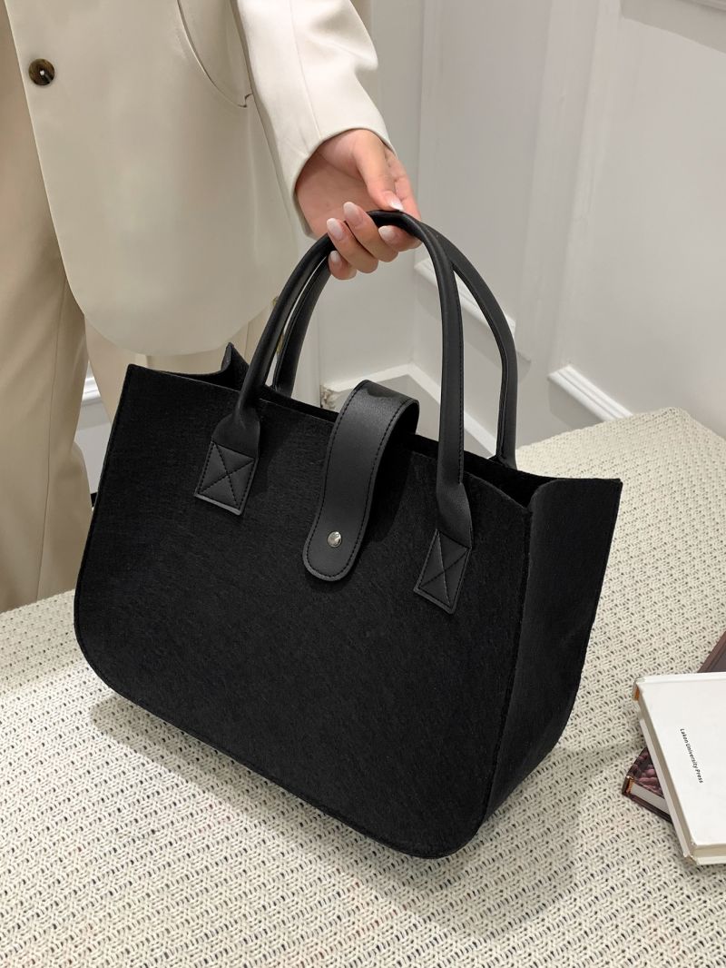 Felt Snap Button Top Handle Tote Bag