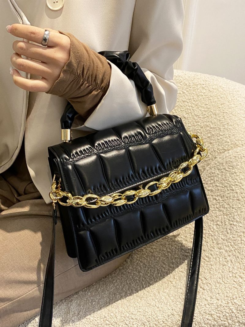 Crocodile Embossed Chain Decor Square Bag