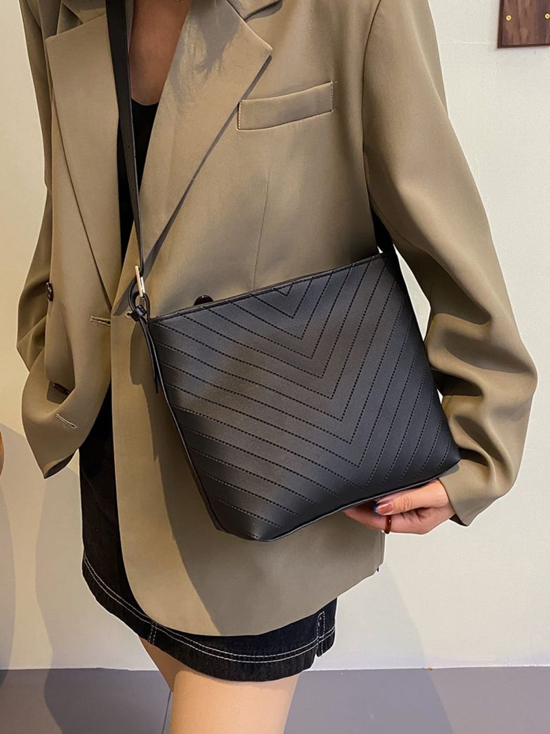 Buckle Detail Chevron Bucket Bag