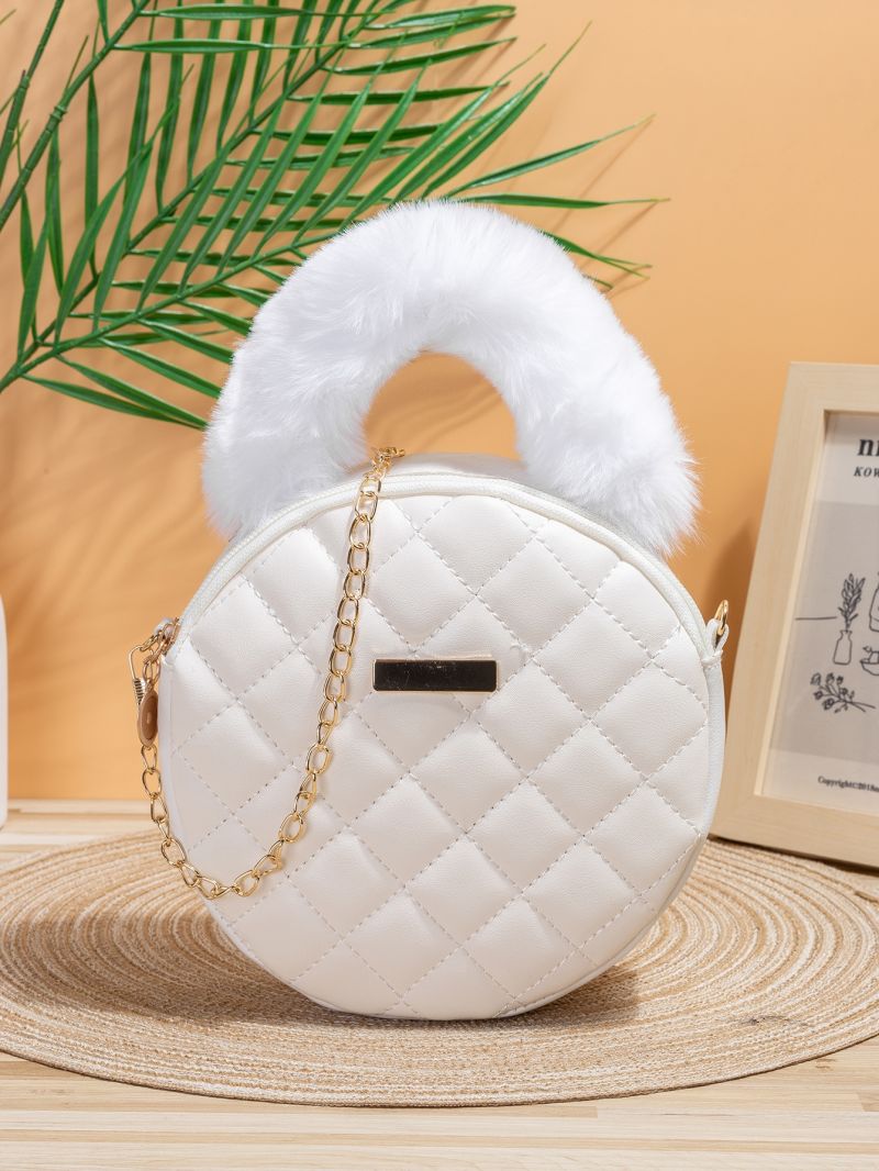 Mini Fluffy Handle Quilted Chain Circle Bag