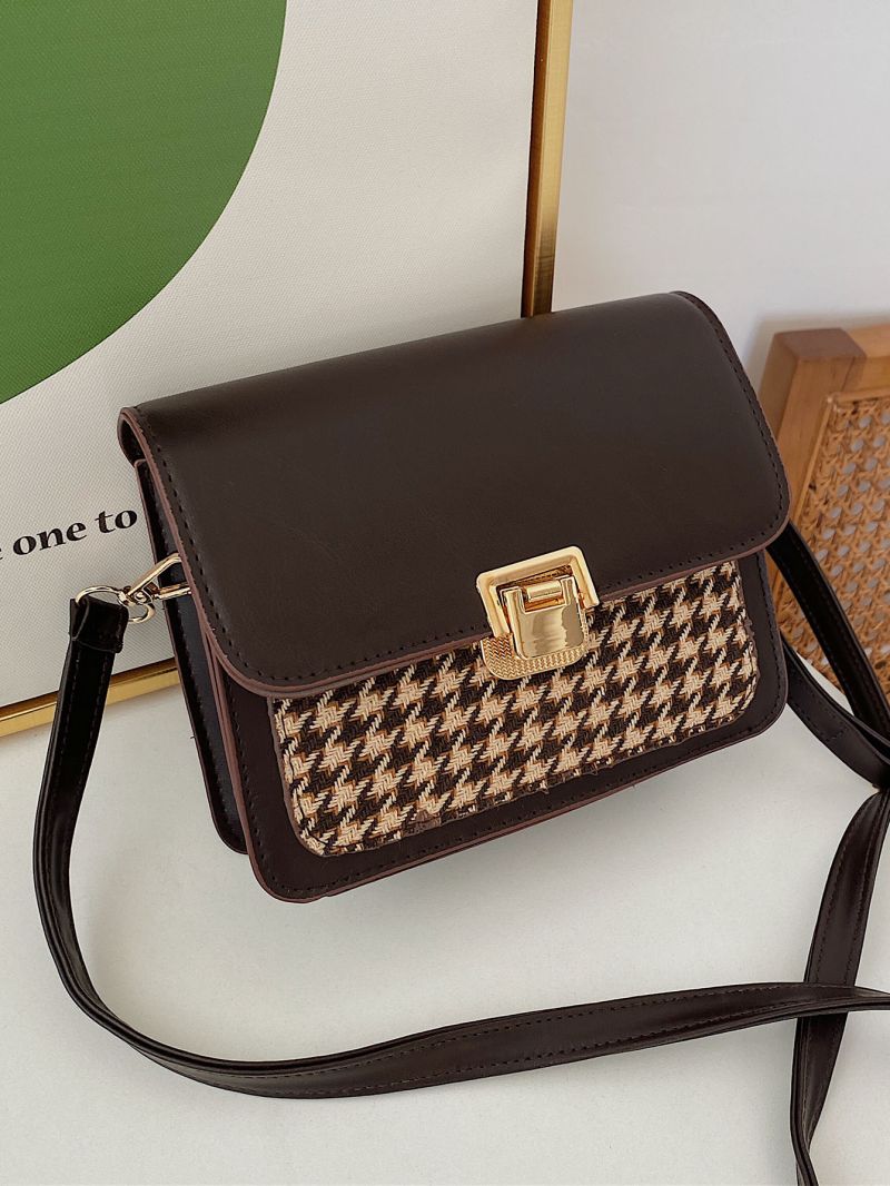 Mini Houndstooth Graphic Flap Square Bag