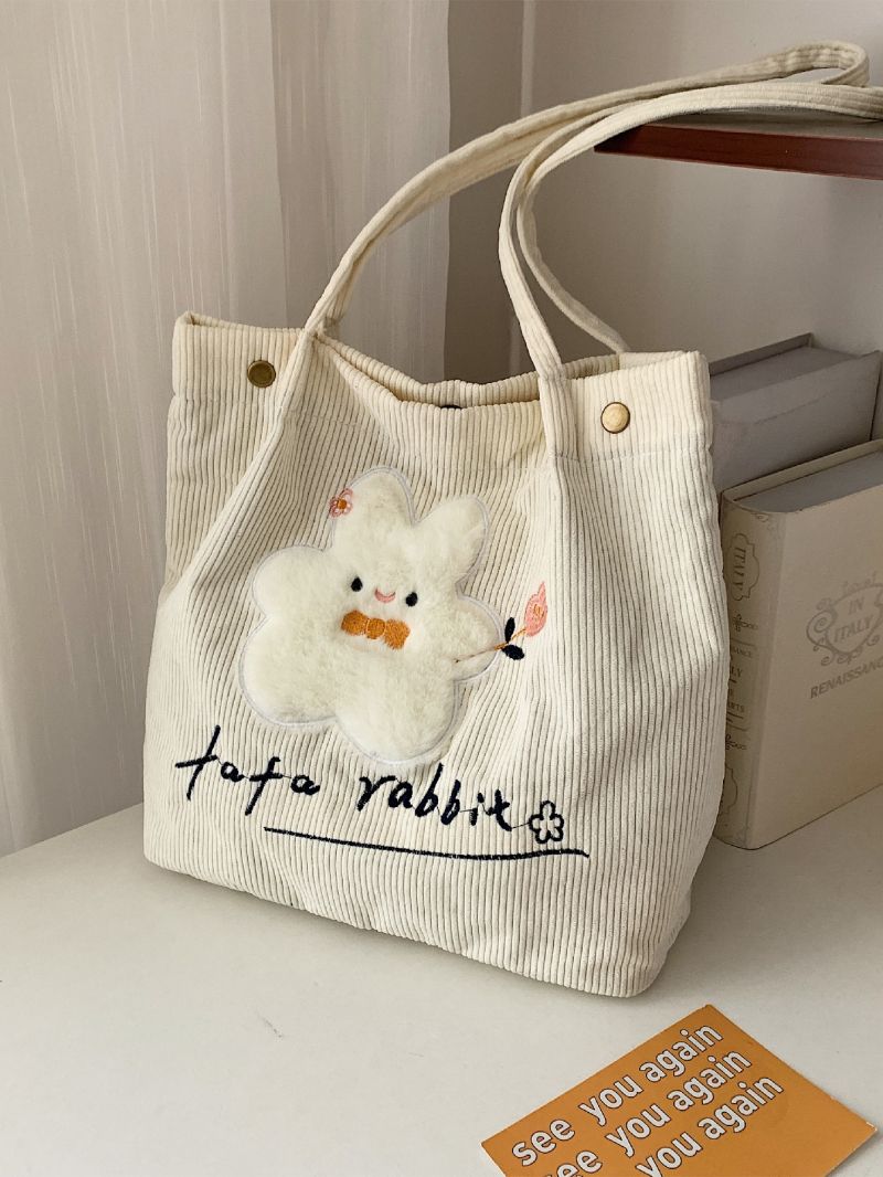 Cartoon Graphic Corduroy Shoulder Tote Bag