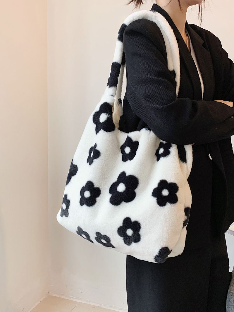 Fluffy Floral Shoulder Tote Bag