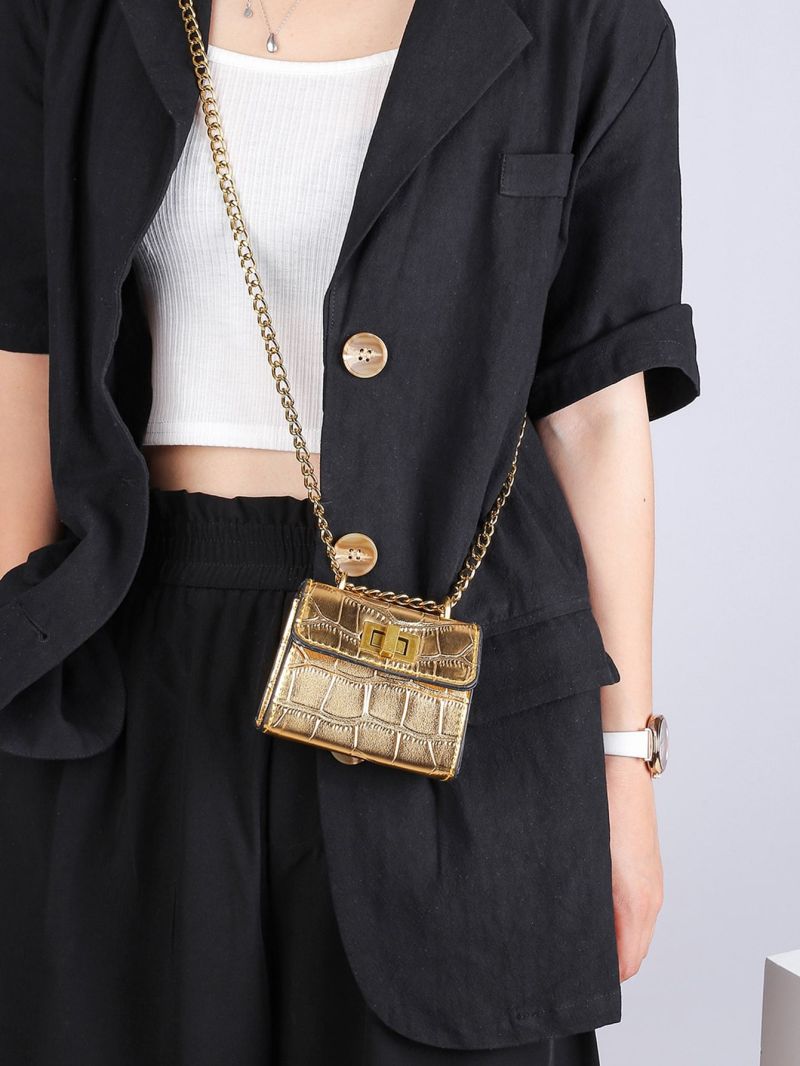 Mini Metallic Croc Embossed Crossbody Bag