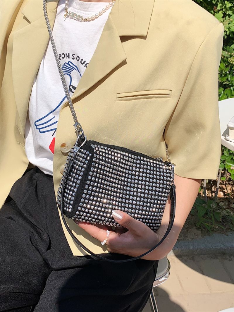 Mini Rhinestone Decor Chain Bucket Bag