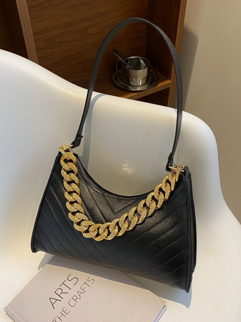 Minimalist Chevron Chain Baguette Bag