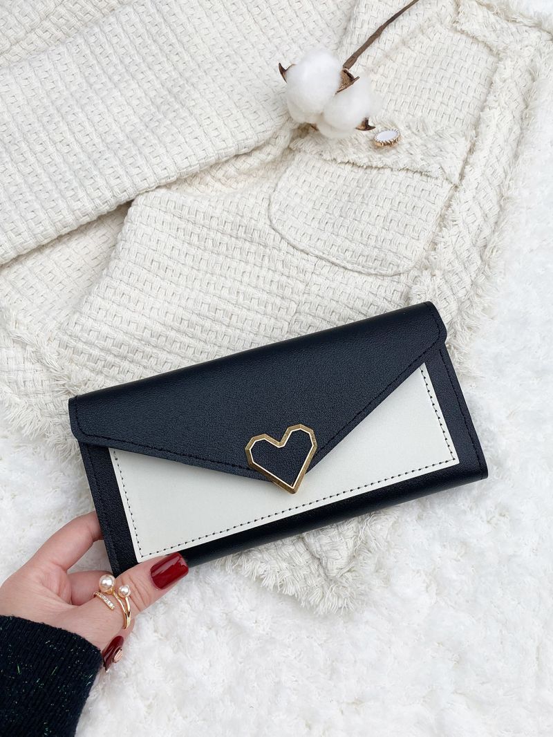 Heart Decor Colorblock Long Wallet