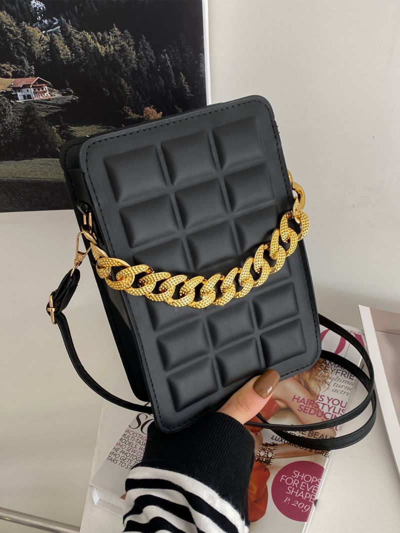 Minimalist Textured Chain Decor Square Bag