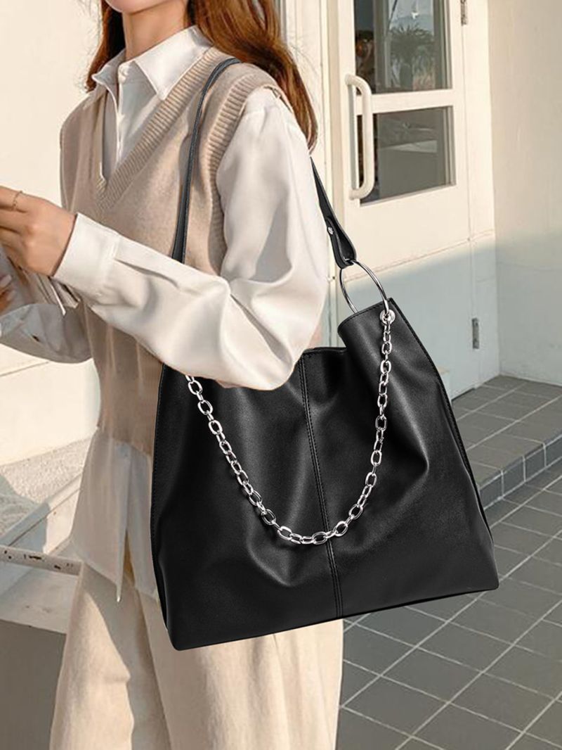 Snap Button Chain Bucket Bag