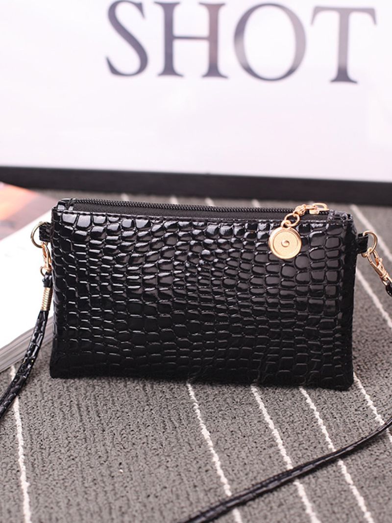 Mini Crocodile Embossed Artificial Patent Leather Square Bag