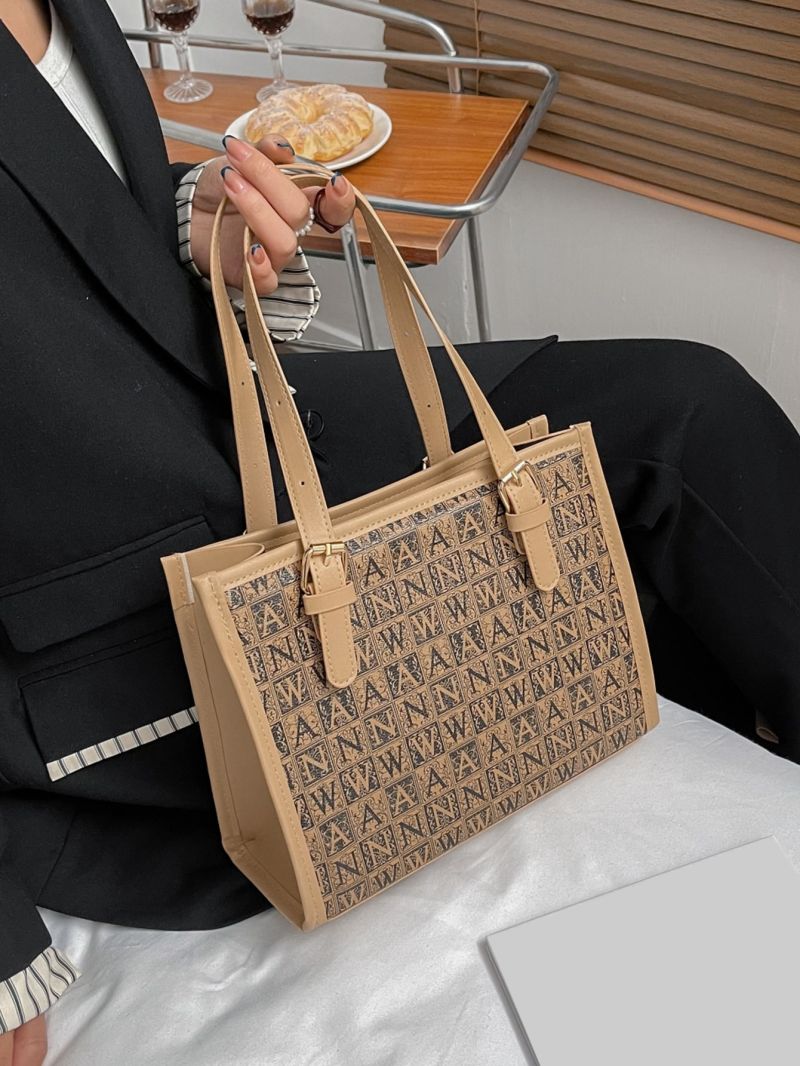 Letter Graphic Shoulder Tote Bag