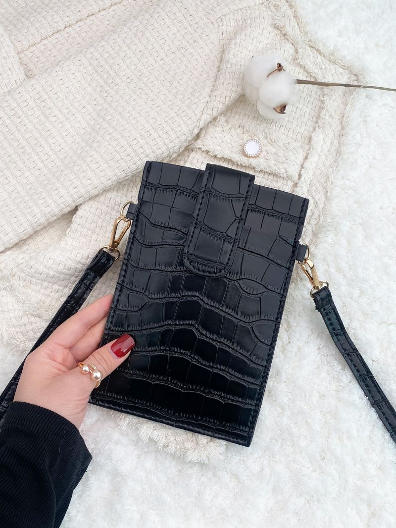 Crocodile Embossed Snap Button Square Bag