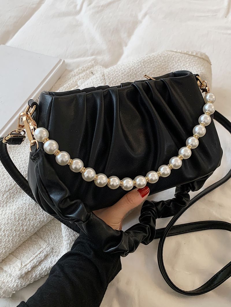 Faux Pearl Decor Ruched Bag