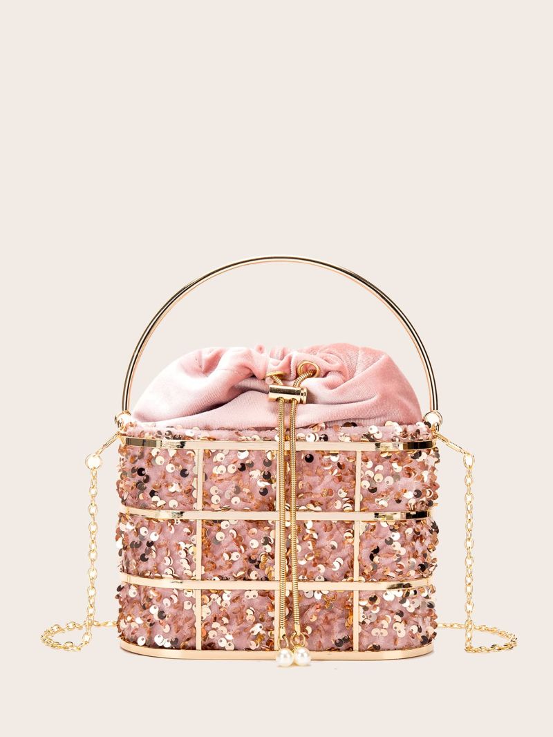 Metallic Sequin Decor Drawstring Bucket Bag
