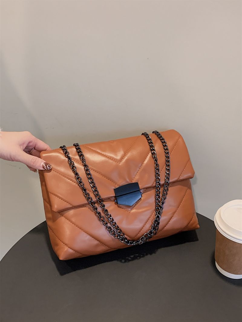 Chevron Flap Chain Tote Bag