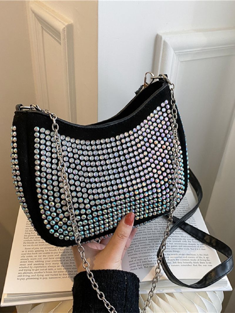 Mini Allover Rhinestone Decor Chain Bucket Bag