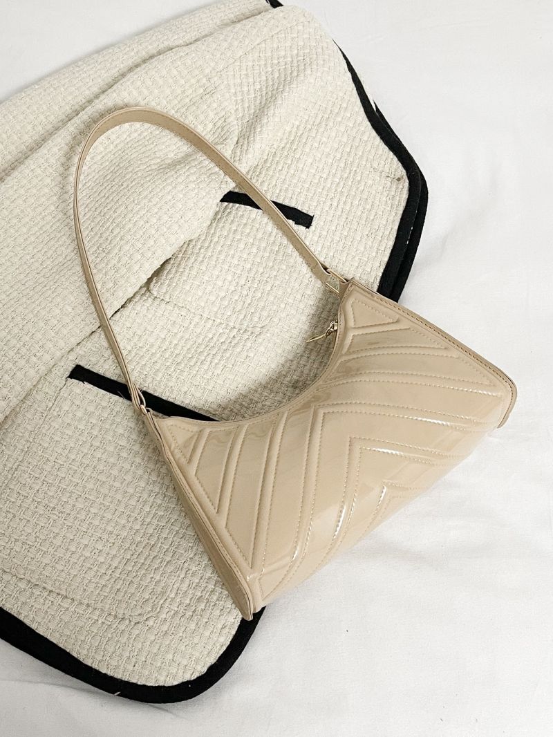 Artificial Patent Leather Chevron Baguette Bag