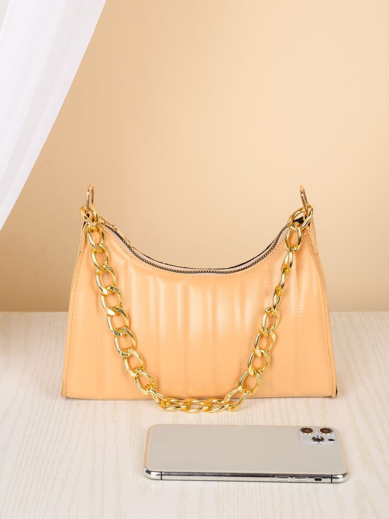 Minimalist Textured Chain Baguette Bag