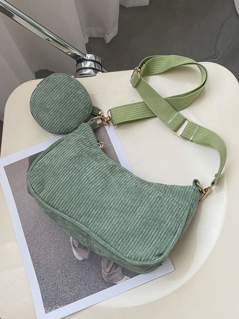 Minimalist Corduroy Crossbody Bag With Coin Purse