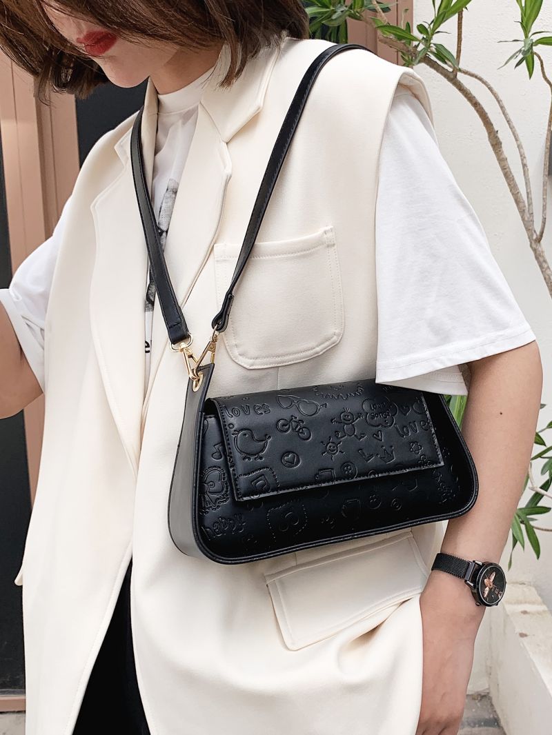 Cartoon Embossed Flap Baguette Bag