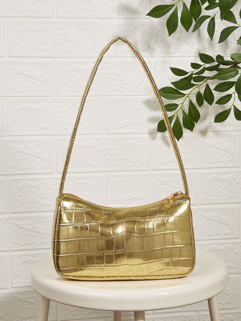 Mini Metallic Crocodile Embossed Baguette Bag
