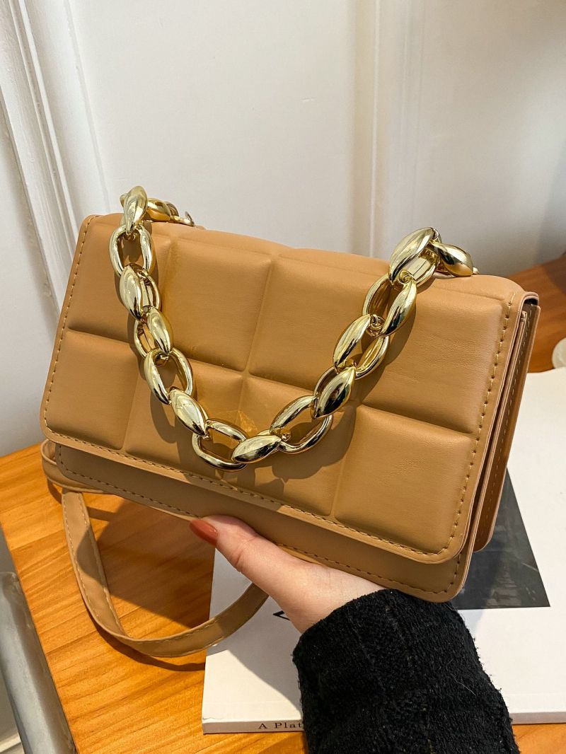 Mini Plaid Embossed Flap Charm Square Bag